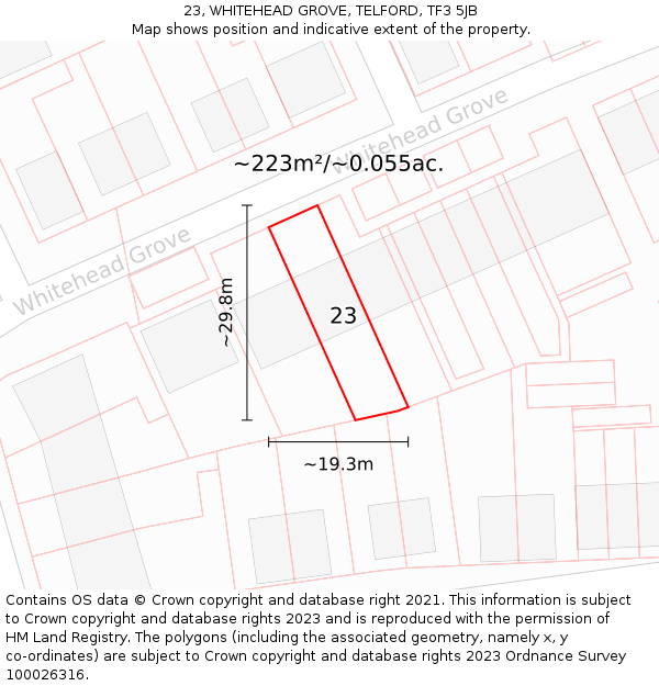 23, WHITEHEAD GROVE, TELFORD, TF3 5JB: Plot and title map