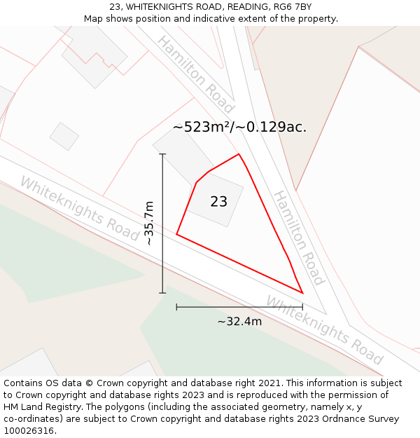 23, WHITEKNIGHTS ROAD, READING, RG6 7BY: Plot and title map