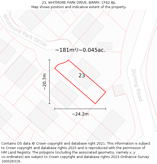 23, WHITMORE PARK DRIVE, BARRY, CF62 8JL: Plot and title map