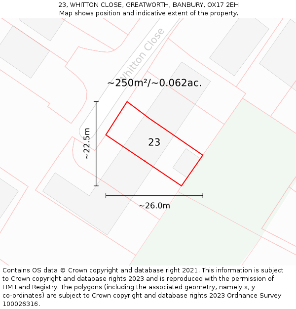 23, WHITTON CLOSE, GREATWORTH, BANBURY, OX17 2EH: Plot and title map