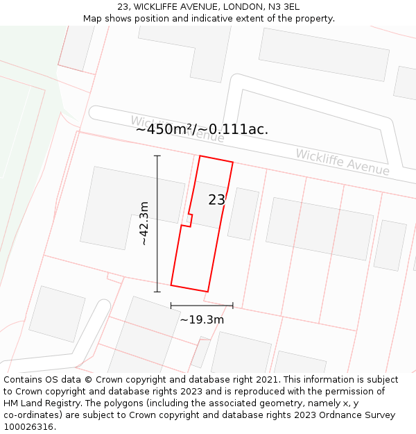 23, WICKLIFFE AVENUE, LONDON, N3 3EL: Plot and title map