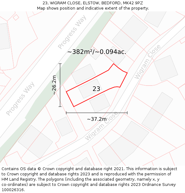 23, WIGRAM CLOSE, ELSTOW, BEDFORD, MK42 9PZ: Plot and title map