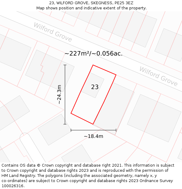 23, WILFORD GROVE, SKEGNESS, PE25 3EZ: Plot and title map