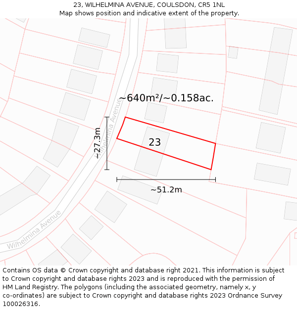 23, WILHELMINA AVENUE, COULSDON, CR5 1NL: Plot and title map