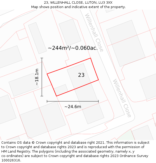 23, WILLENHALL CLOSE, LUTON, LU3 3XX: Plot and title map