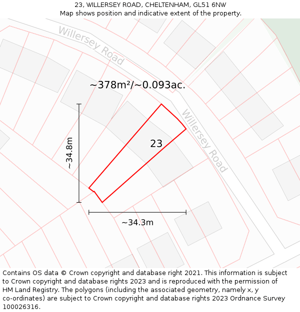 23, WILLERSEY ROAD, CHELTENHAM, GL51 6NW: Plot and title map