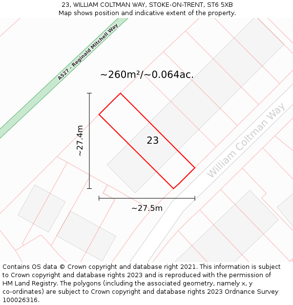 23, WILLIAM COLTMAN WAY, STOKE-ON-TRENT, ST6 5XB: Plot and title map