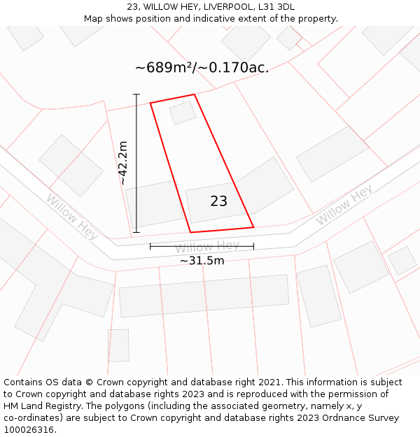 23, WILLOW HEY, LIVERPOOL, L31 3DL: Plot and title map