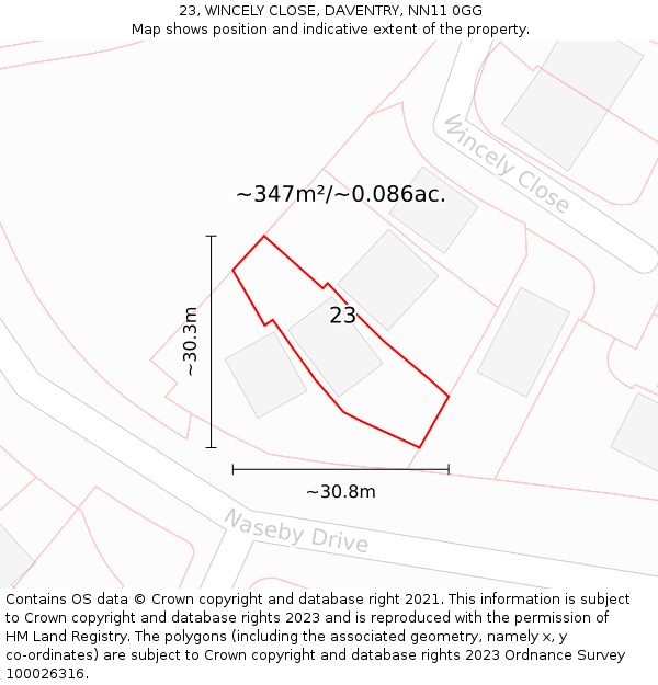 23, WINCELY CLOSE, DAVENTRY, NN11 0GG: Plot and title map