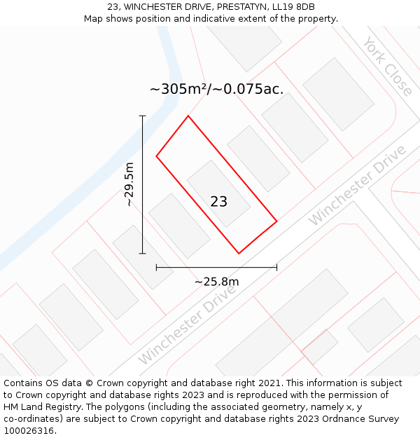 23, WINCHESTER DRIVE, PRESTATYN, LL19 8DB: Plot and title map