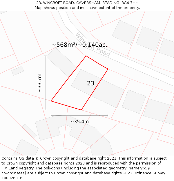 23, WINCROFT ROAD, CAVERSHAM, READING, RG4 7HH: Plot and title map