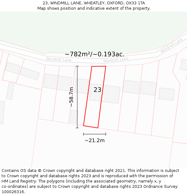 23, WINDMILL LANE, WHEATLEY, OXFORD, OX33 1TA: Plot and title map