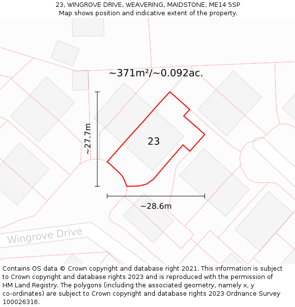 23, WINGROVE DRIVE, WEAVERING, MAIDSTONE, ME14 5SP: Plot and title map