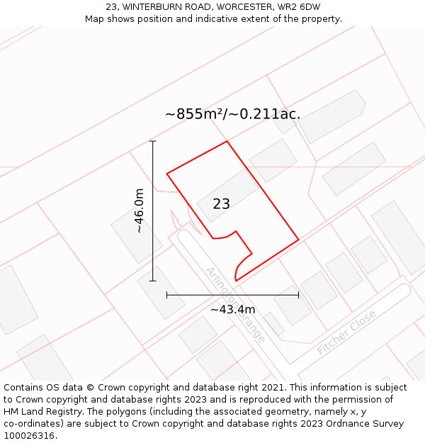 23, WINTERBURN ROAD, WORCESTER, WR2 6DW: Plot and title map