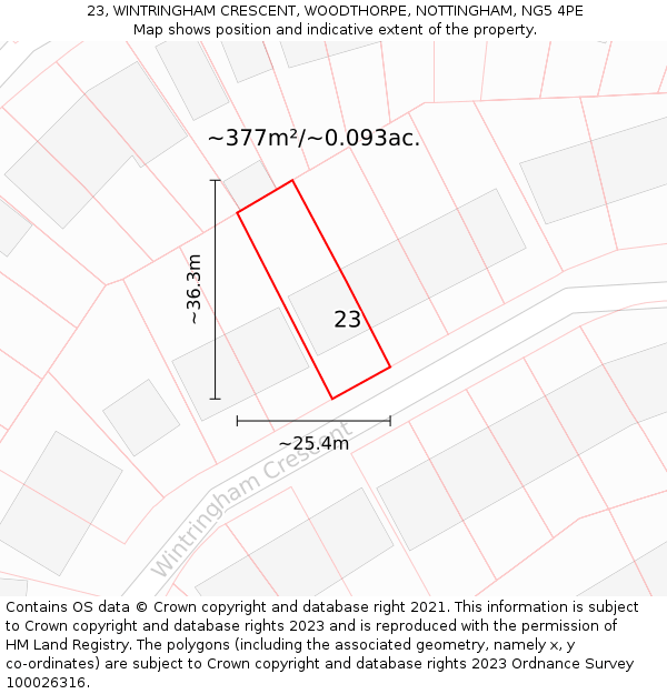 23, WINTRINGHAM CRESCENT, WOODTHORPE, NOTTINGHAM, NG5 4PE: Plot and title map