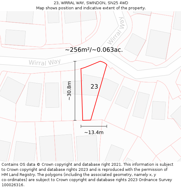 23, WIRRAL WAY, SWINDON, SN25 4WD: Plot and title map