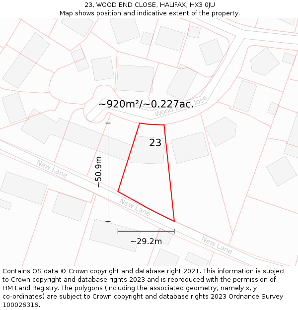 23, WOOD END CLOSE, HALIFAX, HX3 0JU: Plot and title map