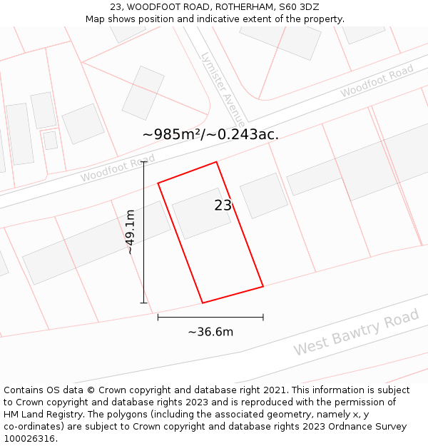 23, WOODFOOT ROAD, ROTHERHAM, S60 3DZ: Plot and title map