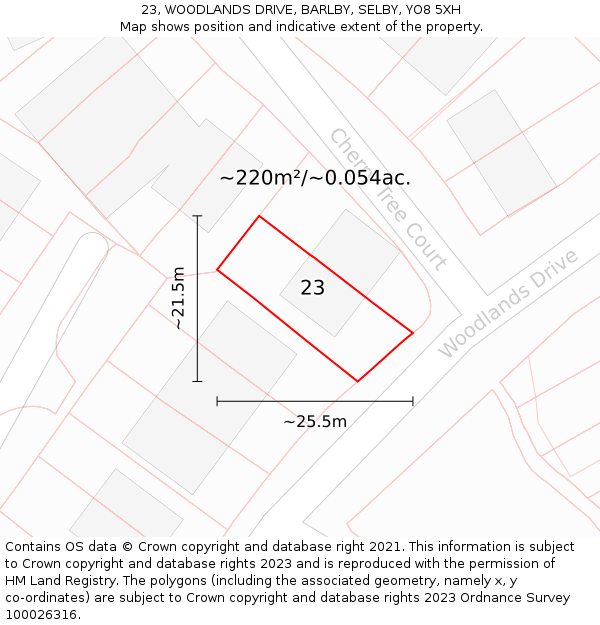 23, WOODLANDS DRIVE, BARLBY, SELBY, YO8 5XH: Plot and title map