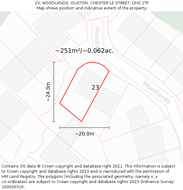 23, WOODLANDS, OUSTON, CHESTER LE STREET, DH2 1TP: Plot and title map