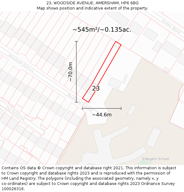 23, WOODSIDE AVENUE, AMERSHAM, HP6 6BG: Plot and title map