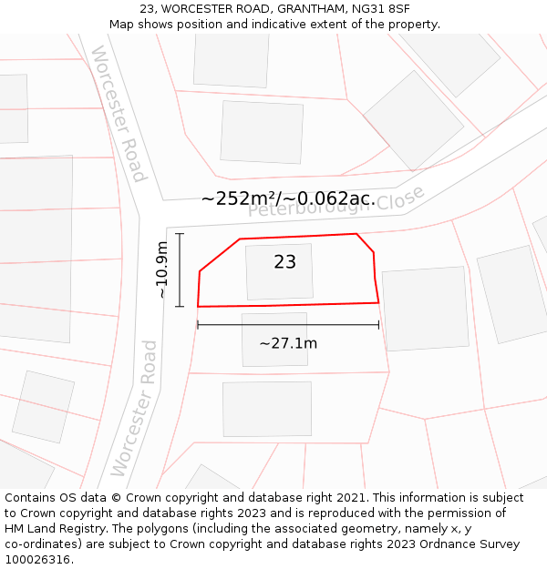 23, WORCESTER ROAD, GRANTHAM, NG31 8SF: Plot and title map