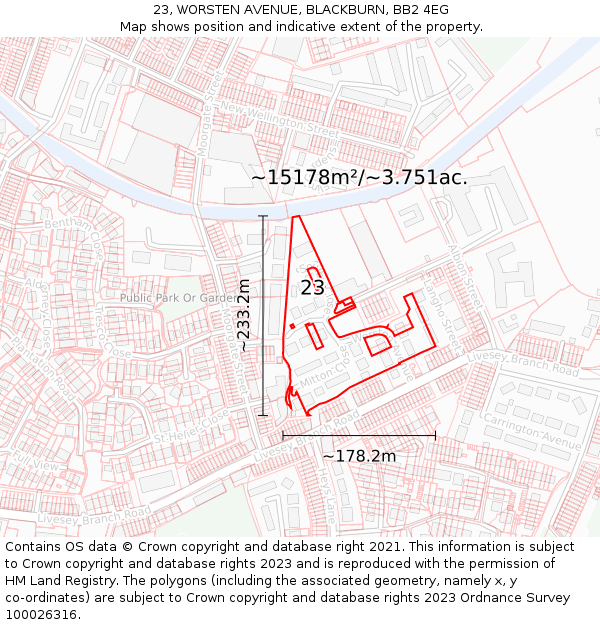 23, WORSTEN AVENUE, BLACKBURN, BB2 4EG: Plot and title map