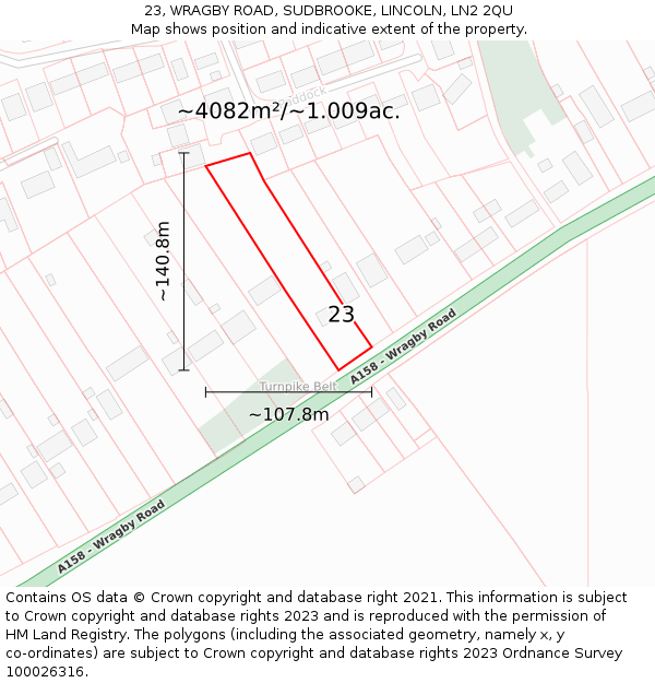 23, WRAGBY ROAD, SUDBROOKE, LINCOLN, LN2 2QU: Plot and title map