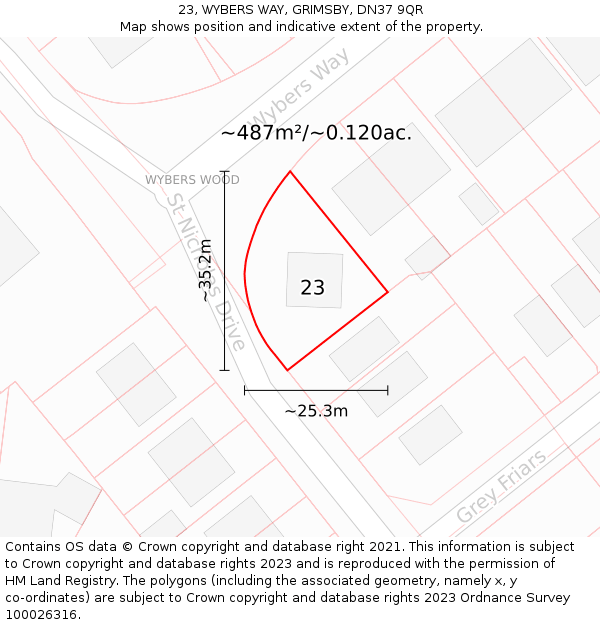 23, WYBERS WAY, GRIMSBY, DN37 9QR: Plot and title map