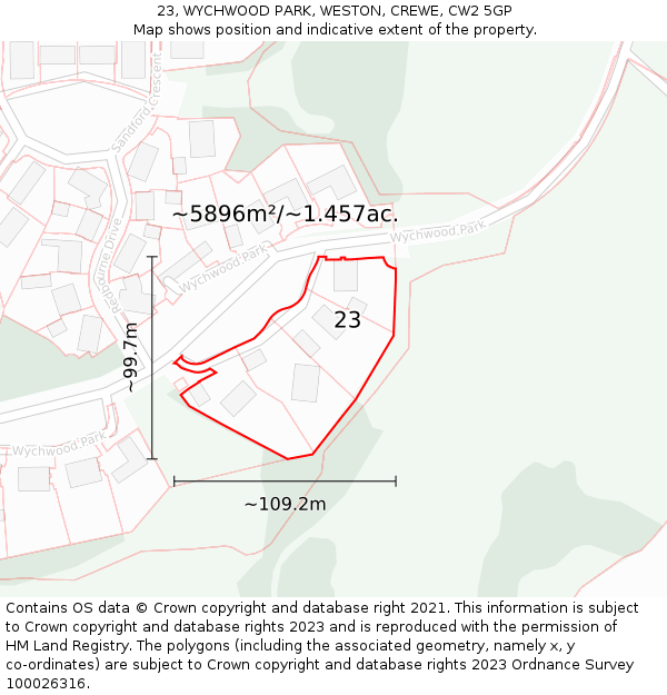 23, WYCHWOOD PARK, WESTON, CREWE, CW2 5GP: Plot and title map