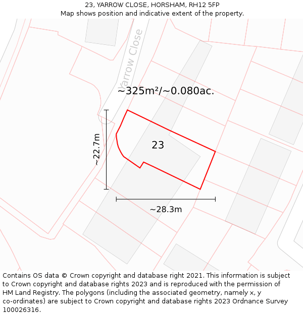 23, YARROW CLOSE, HORSHAM, RH12 5FP: Plot and title map