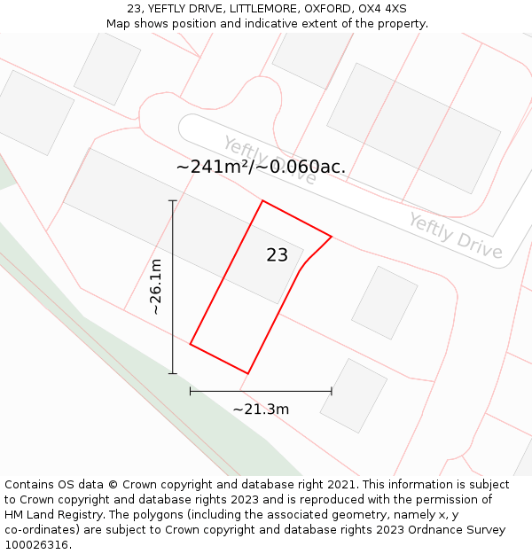 23, YEFTLY DRIVE, LITTLEMORE, OXFORD, OX4 4XS: Plot and title map