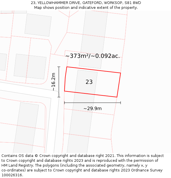 23, YELLOWHAMMER DRIVE, GATEFORD, WORKSOP, S81 8WD: Plot and title map
