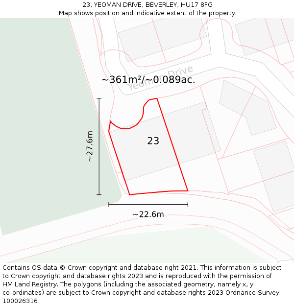 23, YEOMAN DRIVE, BEVERLEY, HU17 8FG: Plot and title map