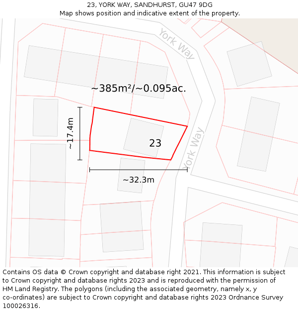 23, YORK WAY, SANDHURST, GU47 9DG: Plot and title map