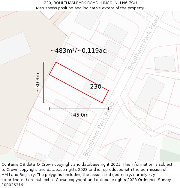 230, BOULTHAM PARK ROAD, LINCOLN, LN6 7SU: Plot and title map