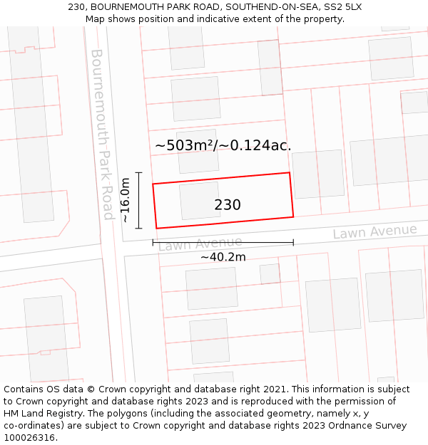 230, BOURNEMOUTH PARK ROAD, SOUTHEND-ON-SEA, SS2 5LX: Plot and title map