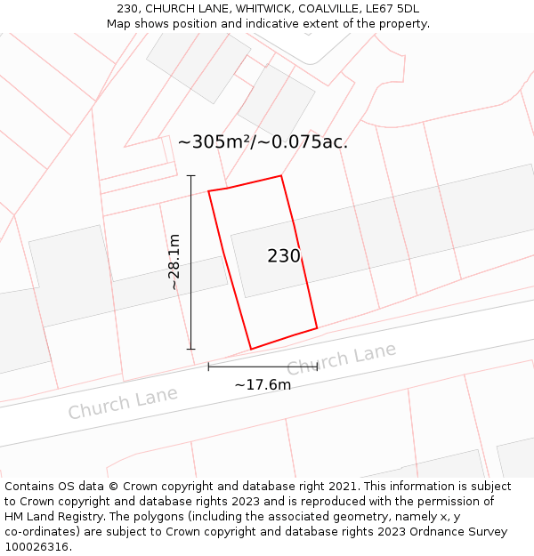 230, CHURCH LANE, WHITWICK, COALVILLE, LE67 5DL: Plot and title map