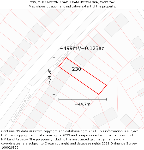 230, CUBBINGTON ROAD, LEAMINGTON SPA, CV32 7AY: Plot and title map