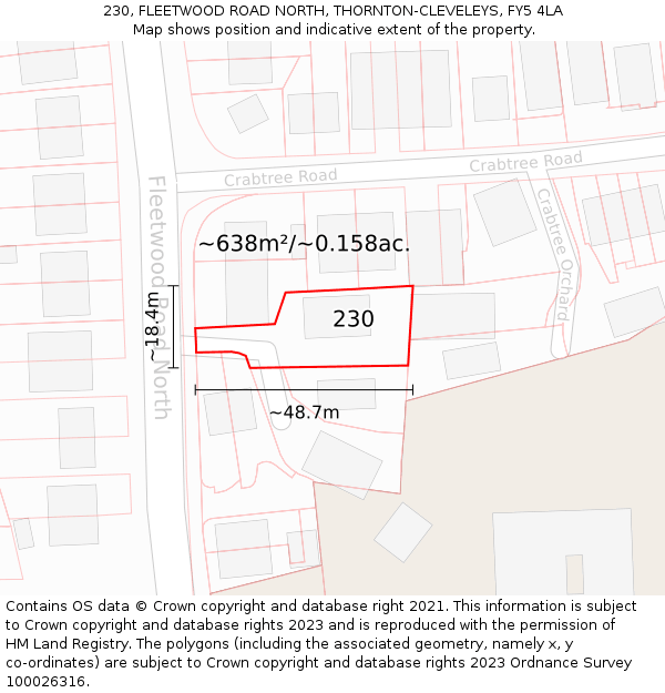 230, FLEETWOOD ROAD NORTH, THORNTON-CLEVELEYS, FY5 4LA: Plot and title map