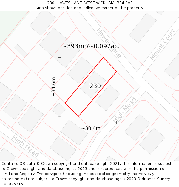 230, HAWES LANE, WEST WICKHAM, BR4 9AF: Plot and title map