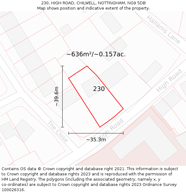 230, HIGH ROAD, CHILWELL, NOTTINGHAM, NG9 5DB: Plot and title map