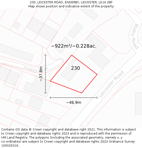 230, LEICESTER ROAD, ENDERBY, LEICESTER, LE19 2BF: Plot and title map