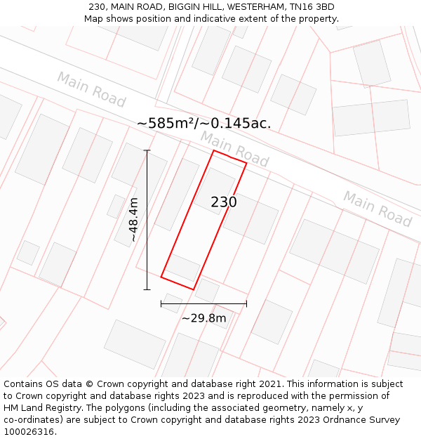 230, MAIN ROAD, BIGGIN HILL, WESTERHAM, TN16 3BD: Plot and title map
