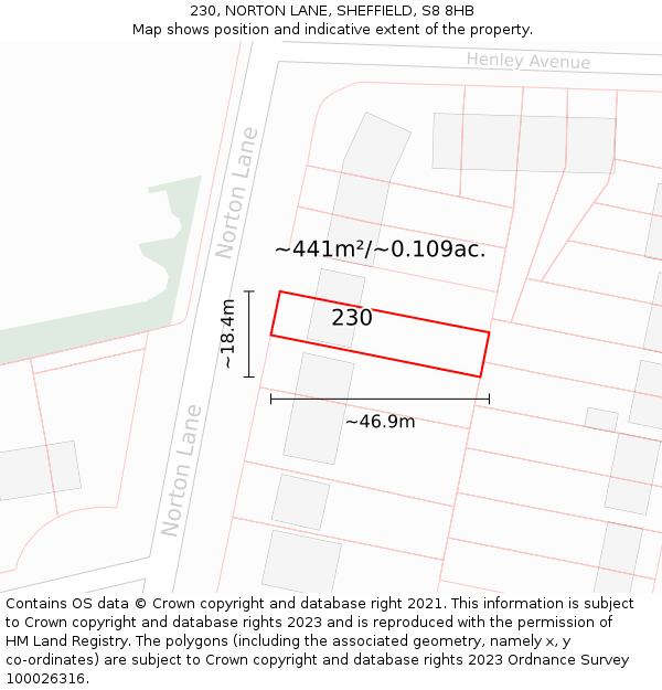 230, NORTON LANE, SHEFFIELD, S8 8HB: Plot and title map