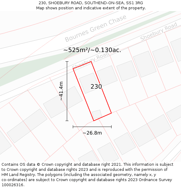 230, SHOEBURY ROAD, SOUTHEND-ON-SEA, SS1 3RG: Plot and title map