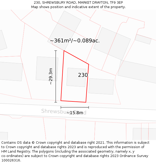 230, SHREWSBURY ROAD, MARKET DRAYTON, TF9 3EP: Plot and title map