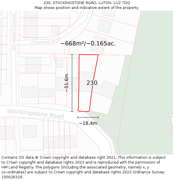 230, STOCKINGSTONE ROAD, LUTON, LU2 7DG: Plot and title map