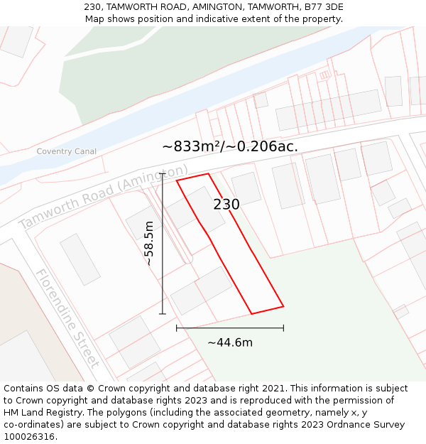 230, TAMWORTH ROAD, AMINGTON, TAMWORTH, B77 3DE: Plot and title map