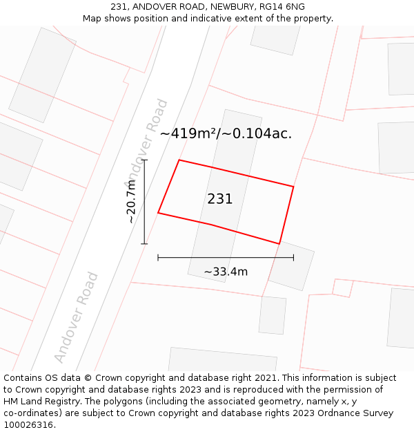 231, ANDOVER ROAD, NEWBURY, RG14 6NG: Plot and title map